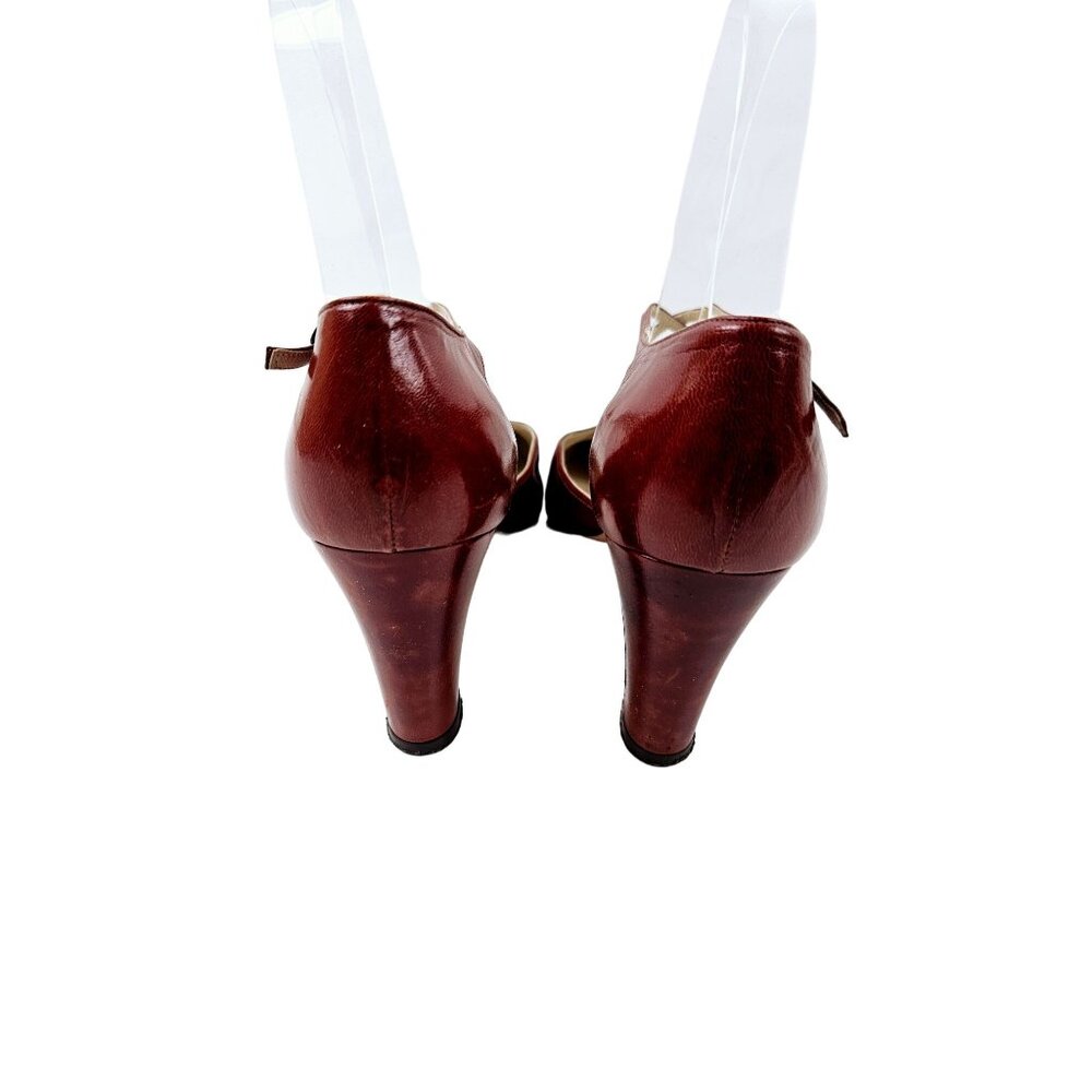Geoffrey Beene Womens Burgundy Leather Heels Strappy Design Size 6.5 AA Italy - Picture 4 of 10